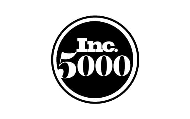 The image displays the "Inc. 5000" logo, featuring bold white text on a black circular background, indicating a list or award related to business entities.