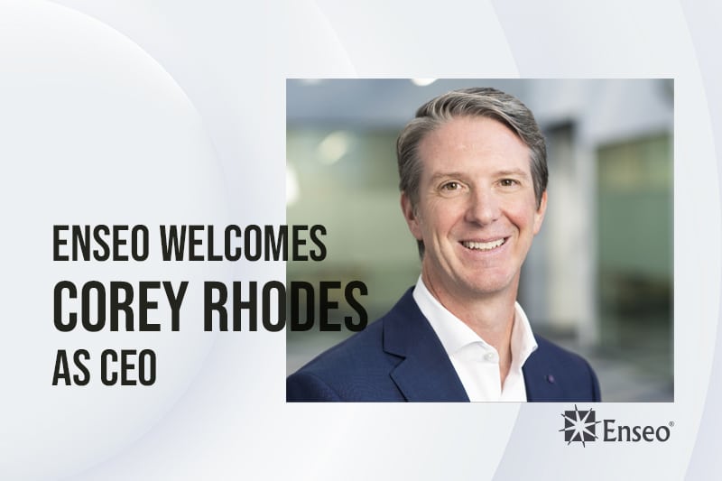 Banner with picture of new CEO. It says, "Enseo Welcomes Corey Rhodes as CEO."