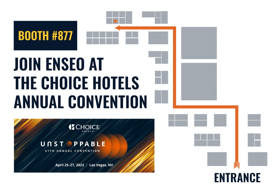 A map to the booth with the words, "Join Enseo at the Choice Hotels Annual Convention." Booth #877