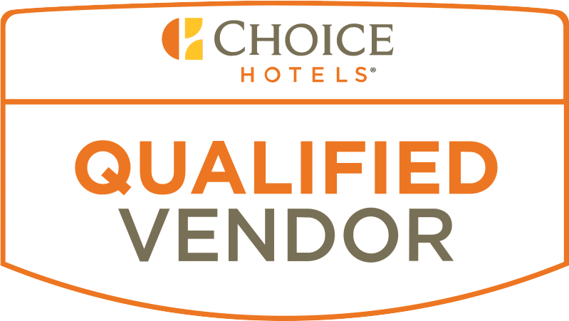 The image features a logo with the words "Choice Hotels" and "QUALIFIED VENDOR" in orange and green colors indicating a certified association with Choice Hotels.