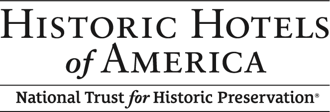Banner with the title text "Historic Hotels of America" and subtitle "National Trust for Historic Preservation"