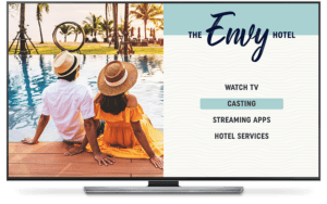 The Envy Hotel's default TV screen. 